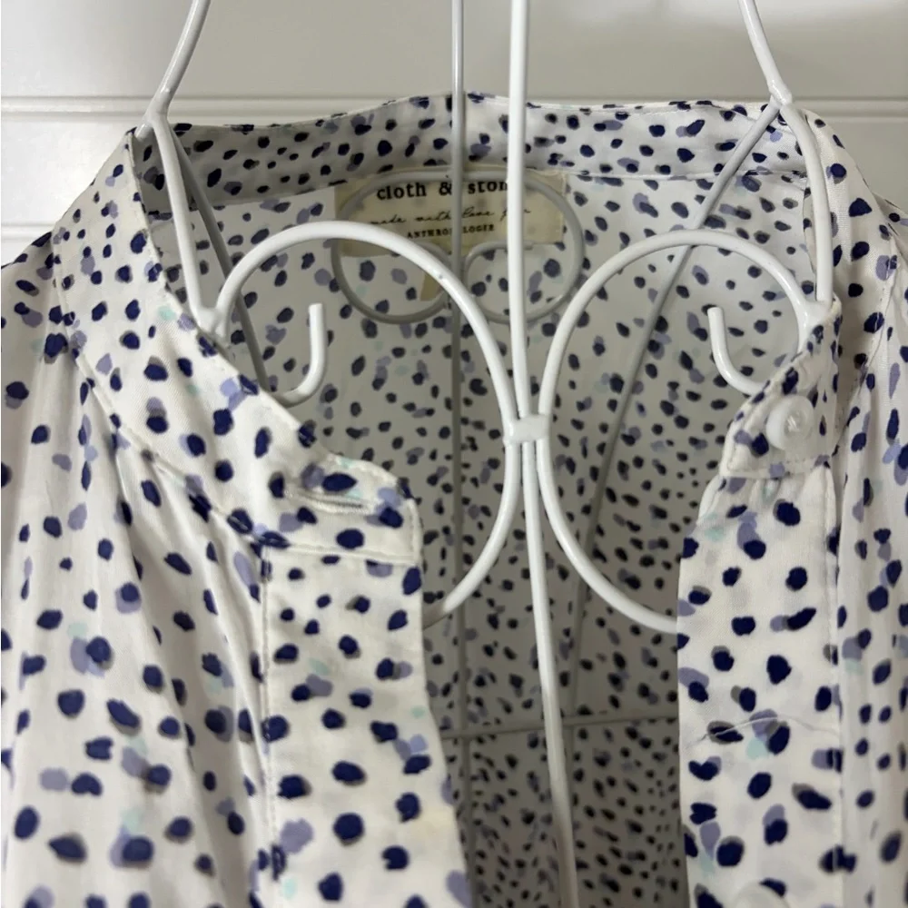 Anthropologie - Long Sleeve White Polka Dot Shirt Dress - Picture 5 of 11